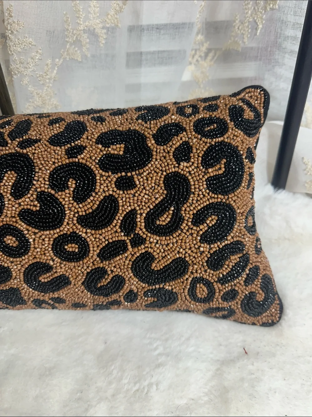 Made in India beaded leopard decor pillow